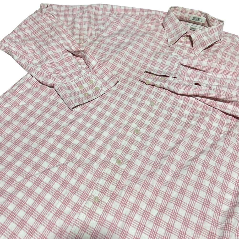 Cutter & Buck Button Down Shirt Mens XL Pink White Plaid Long Sleeve Cotton
